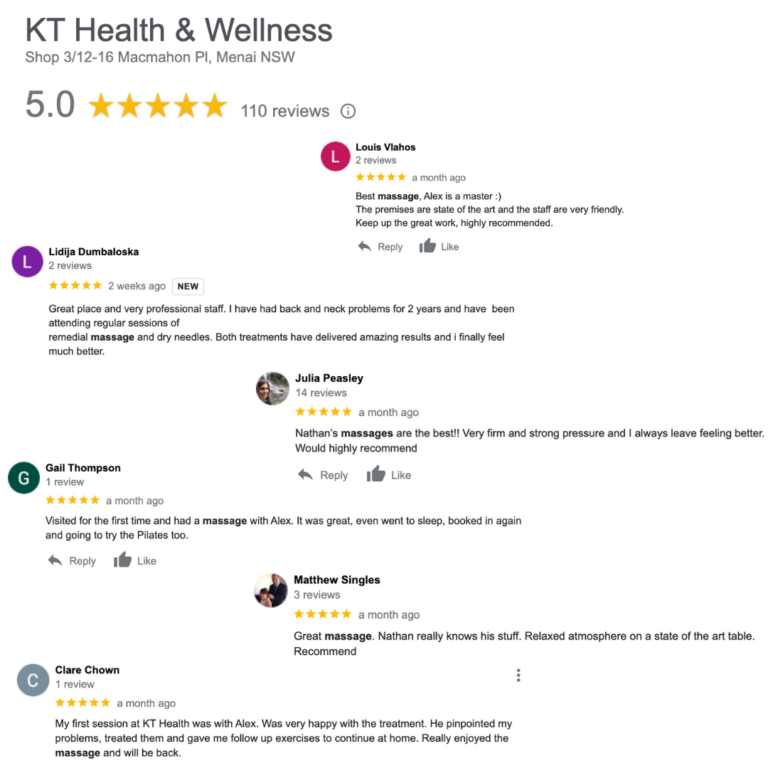 Google Reviews at KT Health & Wellness